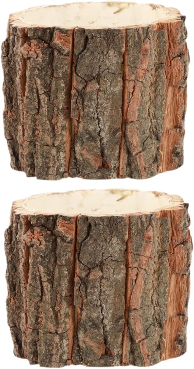 Uonlytech 6 piezas de corteza de flores, cubo de tocón de árbol, maceta rústica, maceta de tronco, maceta de barril, maceta para suculentas, maceta