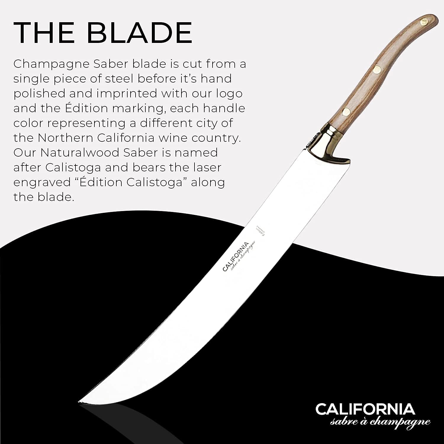 California Champagne Saber Company – Naturalwood – Espada hecha a mano hecha a mano en estilo francés Laguiole – Empaquetada en elegante caja de