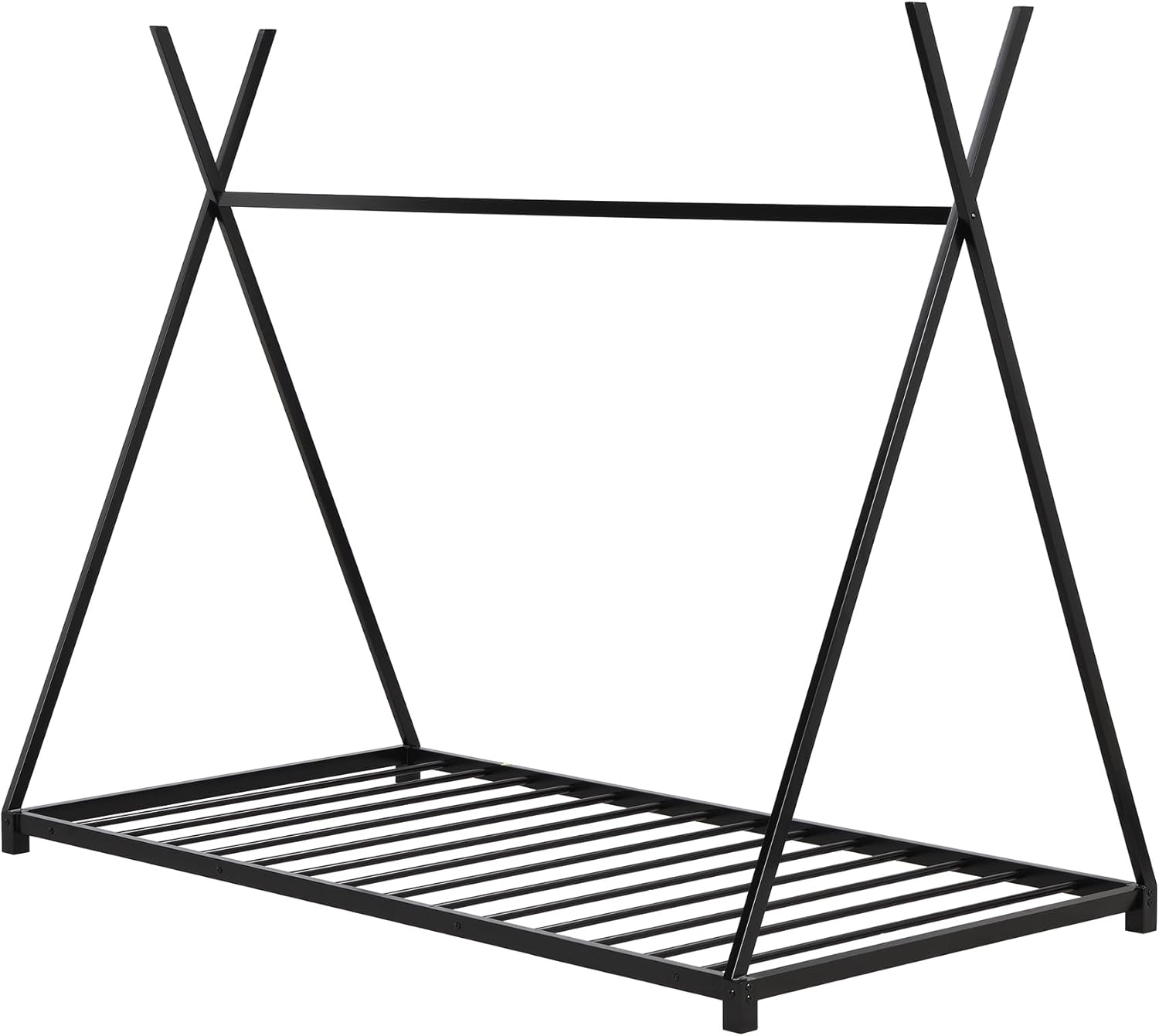 Camas de casa de tamaño individual, marco de cama de metal para suelo, estructura triangular, cama tipi para niños y niñas, adolescentes, color negro