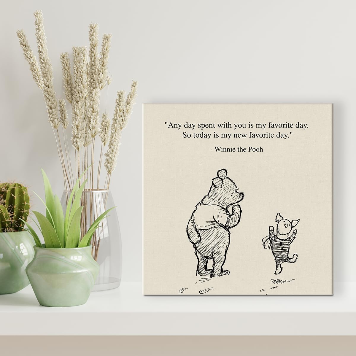 Arte de pared clásico con cita de Winnie the Pooh, retro, Any Day Spent With You is My Favorite Day Sayings, lienzo, cuadros enmarcados, letrero