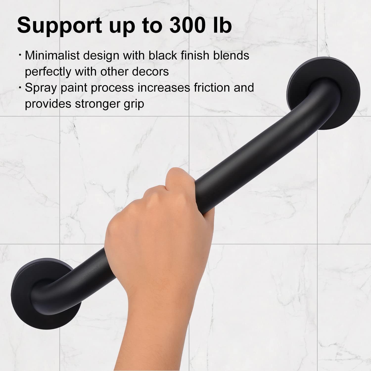 supregear – Paquete de 2 barras de agarre para baño, barra de seguridad negra de 20 pulgadas de longitud, mango antideslizante de acero inoxidable