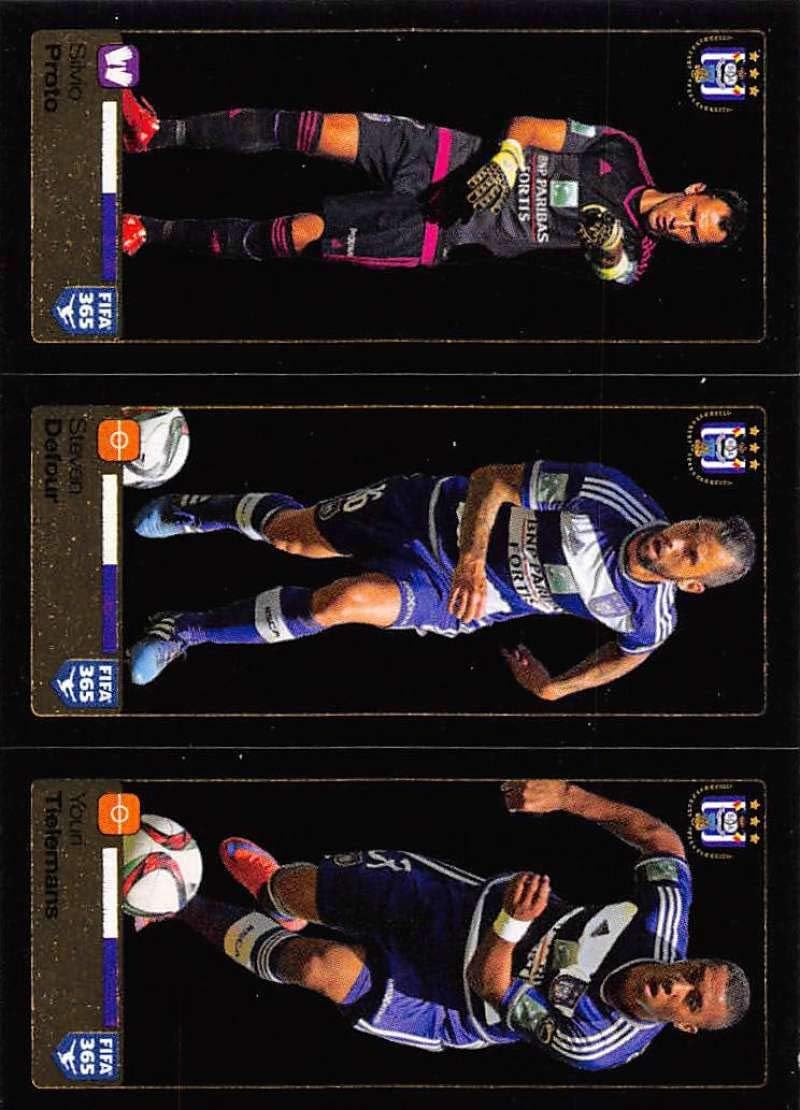 2015-16 Panini FIFA 365 Stickers Soccer #143-144-145 Silvio ProtoSteven DefourYouri Tielemans Trading Card Sized Album Sticker Dark shiny