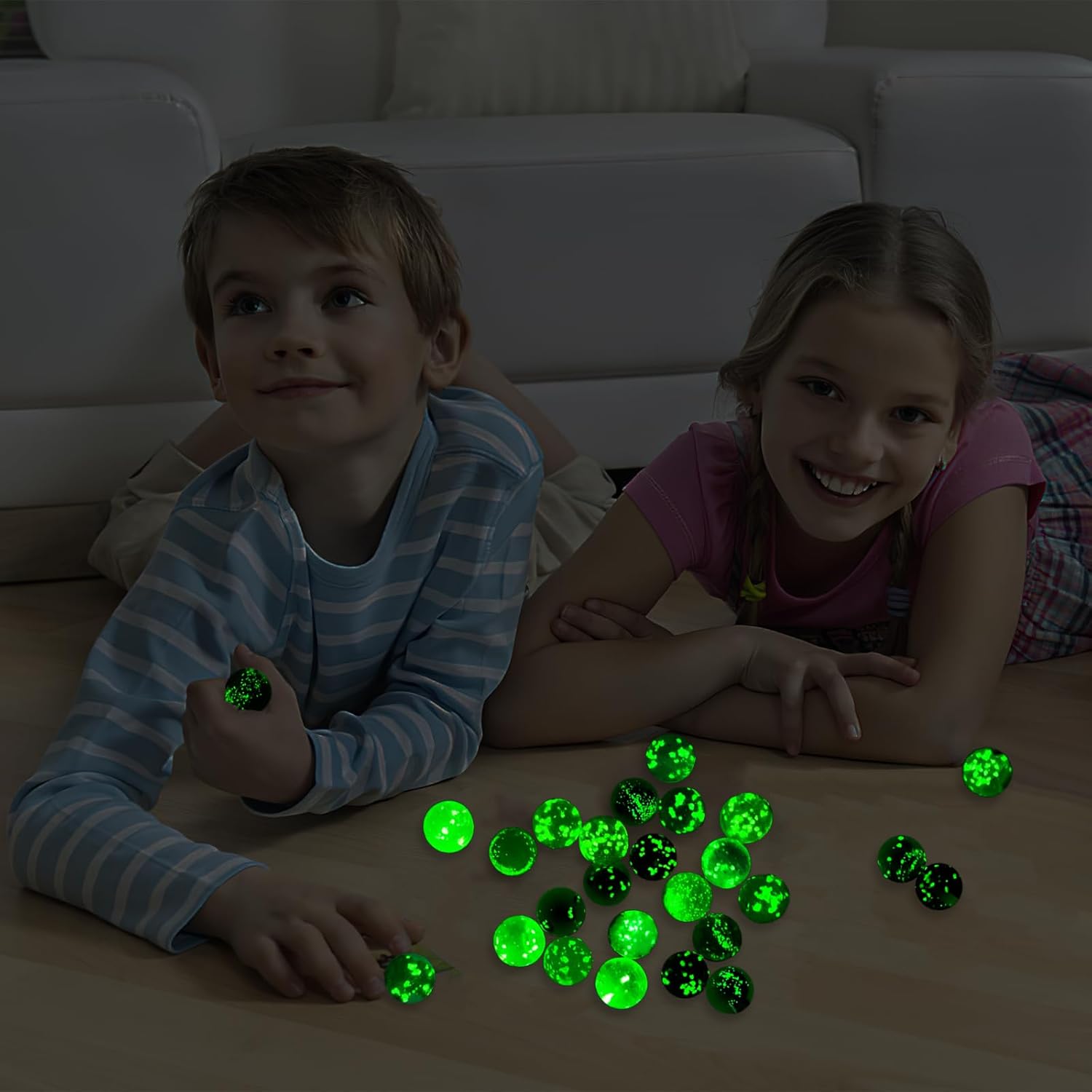 FUTUREPLUSX 36 canicas de vidrio a granel, mármoles que brillan en la oscuridad de 0.630 in0.6 pulgadas, canicas de vidrio luminosas para niños,