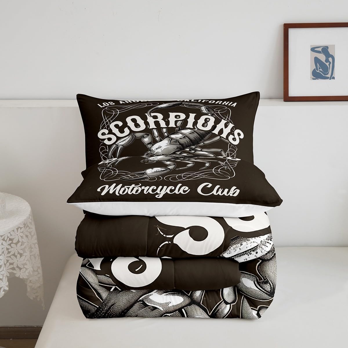 Erosebridal Scorpius – Juego de edredón de escorpio, diseño de escorpión, diseño de signo monocromático, diseño de escorpión, tamaño Queen