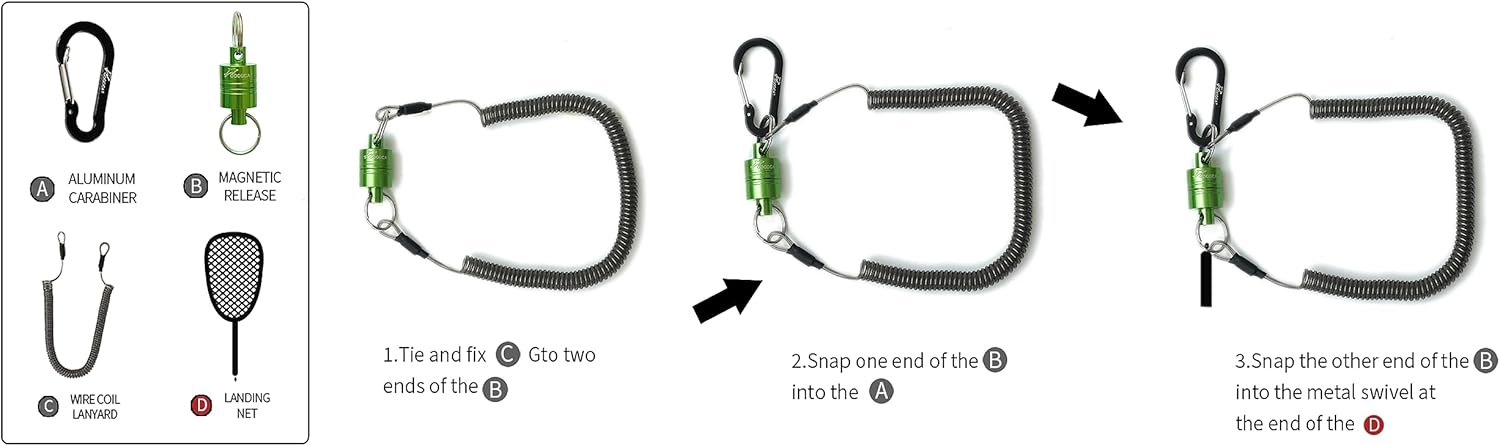 GOODCAT Llavero magnético más fuerte de liberación de red magnética con mosca, retractor de clip magnético con mosquetón retráctil