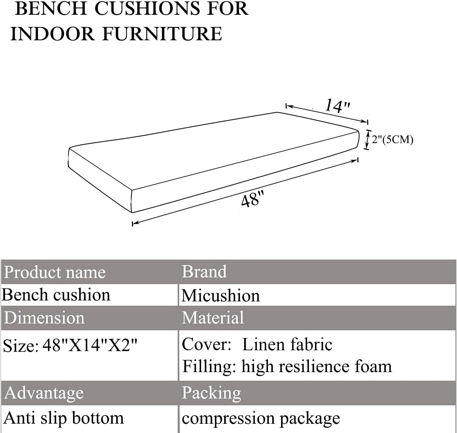 Cojín de banco de piano para almacenamiento de zapatos en interiores con lazos, almohadilla de banco de picnic antideslizante para cocina, mesa de