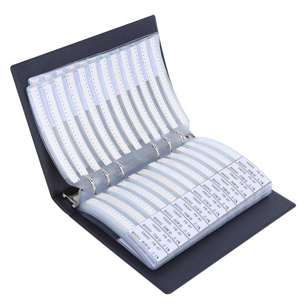 0201 Libro de muestras de resistencias SMD, kit de resistencia de 170 valores 50 cada uno 1% de precisión en estuche de libro de almacenamiento,