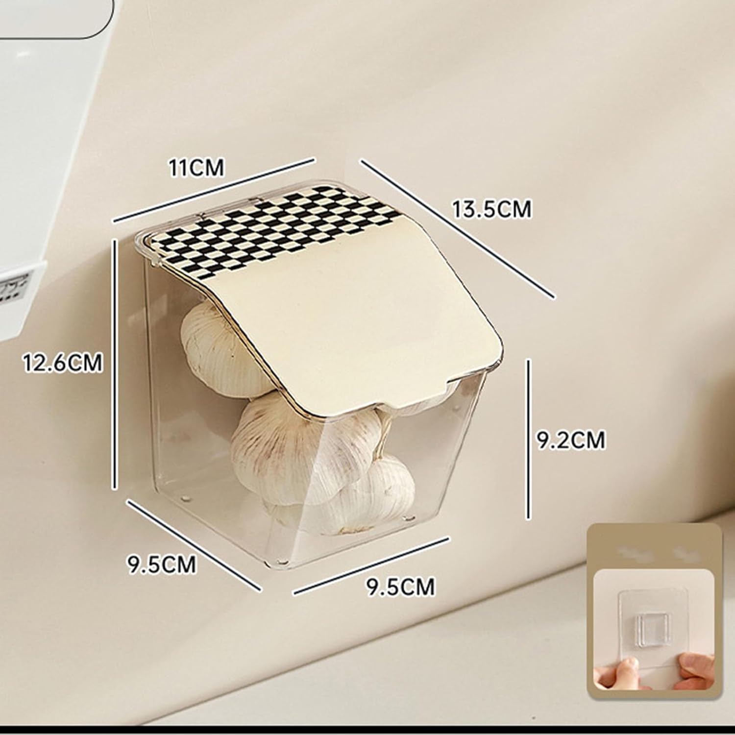 Contenedor de ajo montado en la pared, cebolla, ajo, hogar, para conservación, montado en la pared, transparente para elegantes tarros de ajos (1