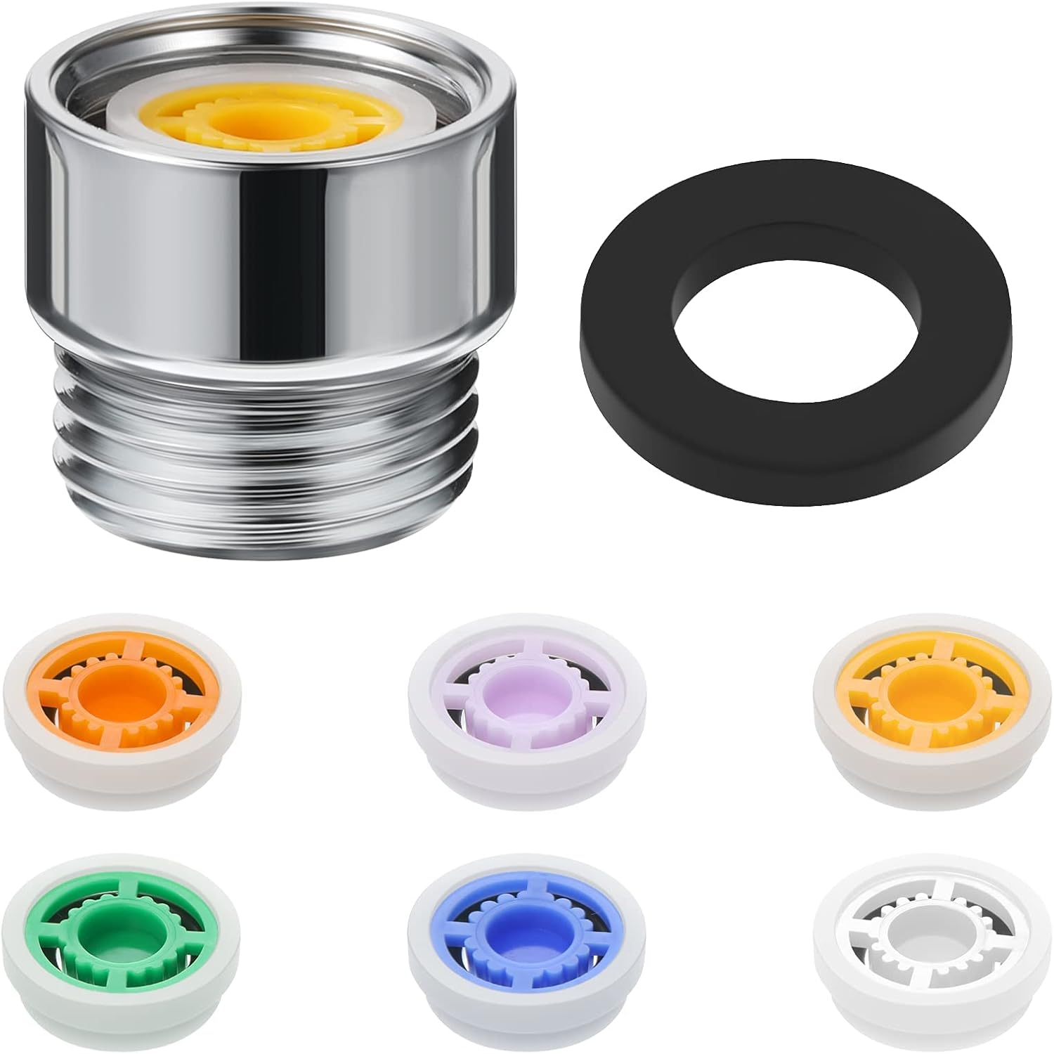Honoson Juego de 7 limitadores de flujo de ducha, juego de adaptadores de ahorro de flujo de agua, limitador de flujo, válvula de control de