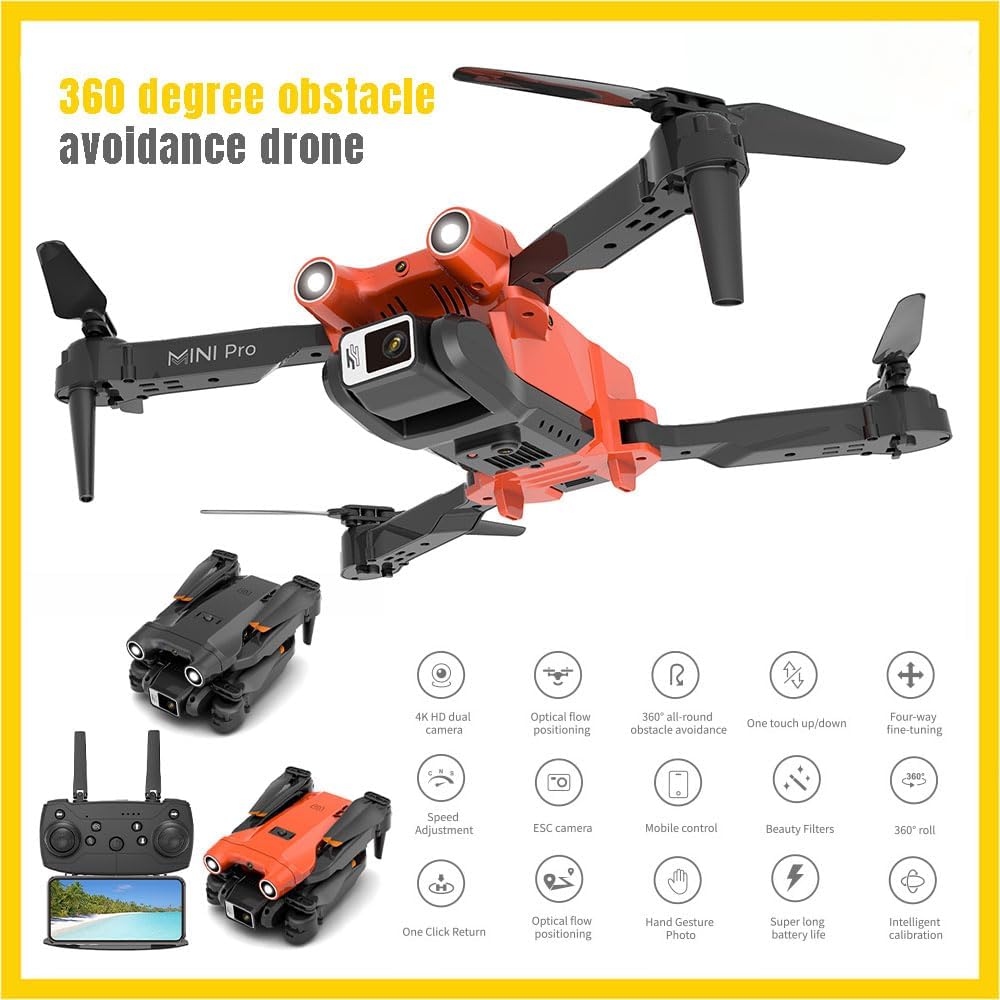 Dron de doble cámara para niños, mini dron con cámara HD para adultos principiantes, dron plegable, batería integrada de 1800 mAh, retención de