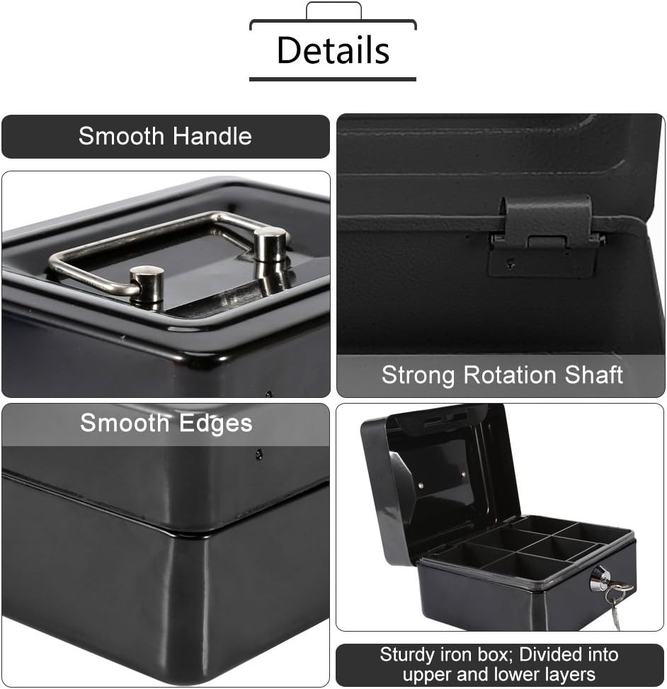 Caja fuerte y con cerradura, mini cajas fuertes pequeñas con caja de seguridad negra, caja de seguridad con cerradura para dinero en efectivo y