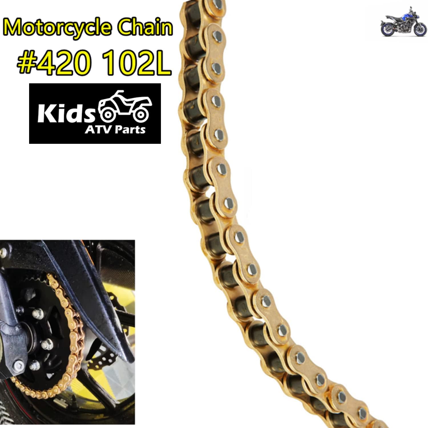 #420 Cadena para motocicleta de 50 cc, 70 cc, 90 cc, 110 cc, 125 cc, motocicleta, ATV, Quad Go Kart, 4 ruedas, Honda XR50, CRF50, Yamaha, Kawasaki,