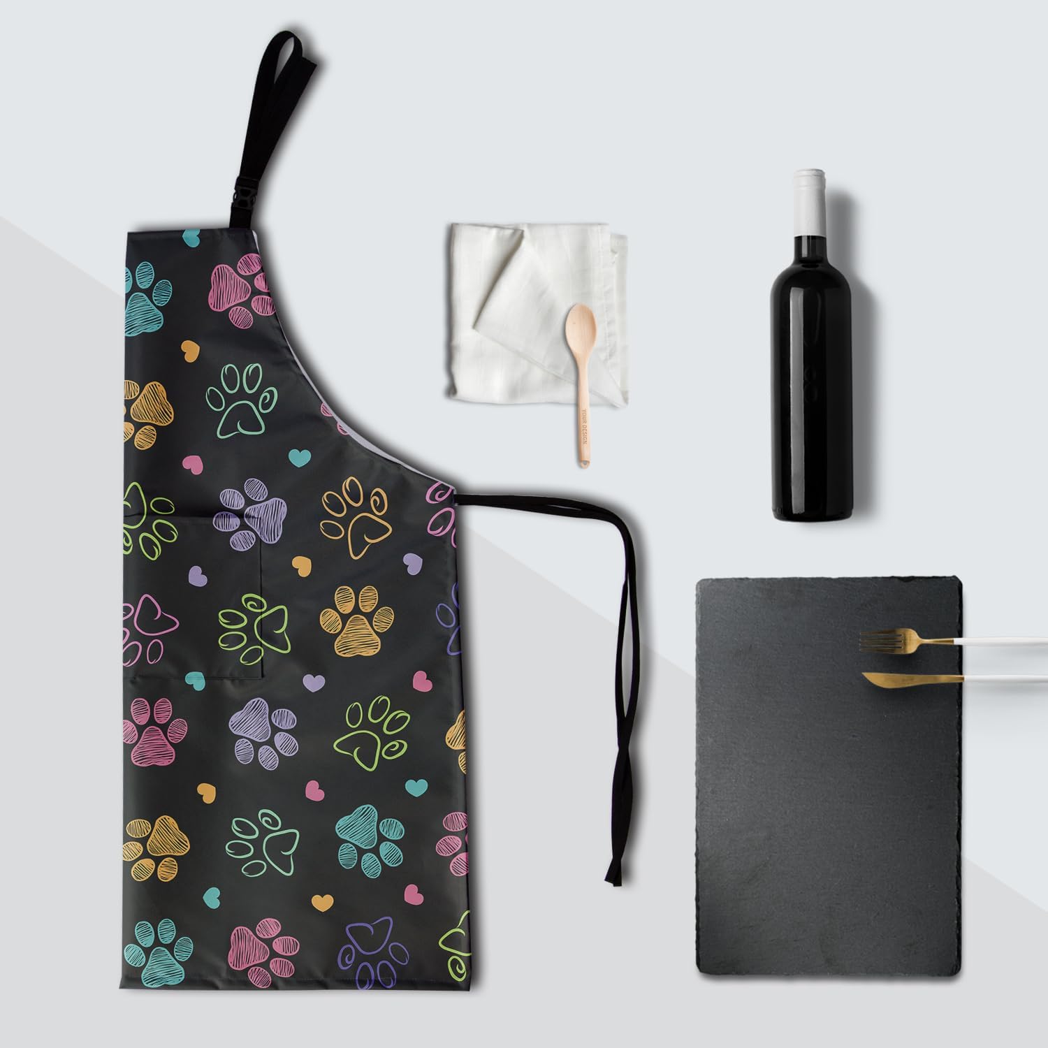 DZGlobal Delantal de pata de perro con bata de aseo con corazón de amor, con 2 bolsillos y correas ajustables para el cuello, delantales de cocina