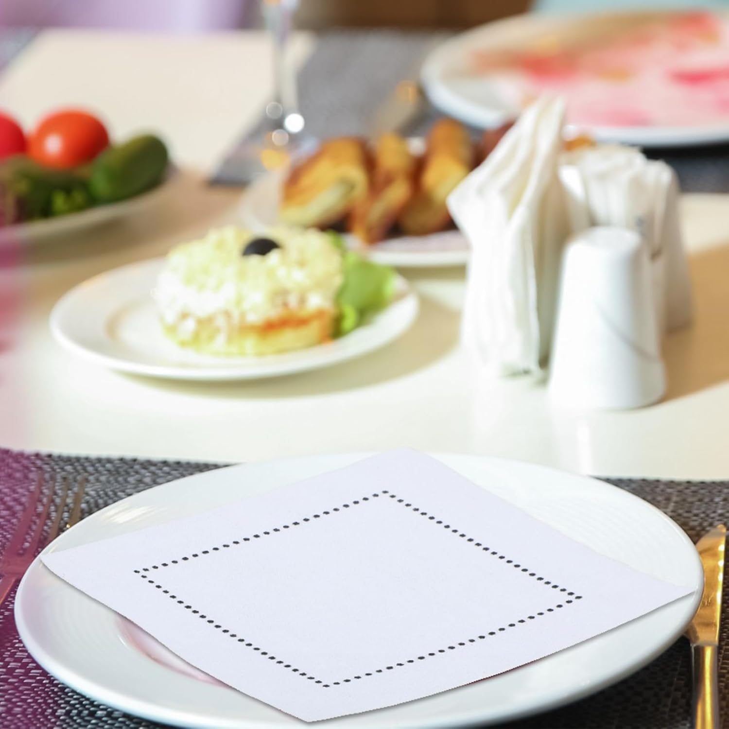 Peryiter 100 servilletas de cóctel de lino a granel de 4.7 x 4.7 pulgadas, pequeñas servilletas clásicas de lino blanco con punto vainica, mini