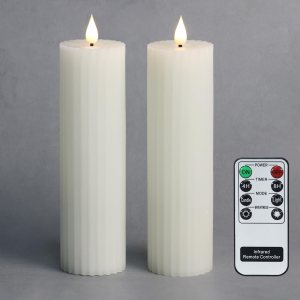 Fanna Velas LED sin llama de columna delgada de 8 pulgadas, color blanco, funciona con pilas, diseño de rayas, pilas y control remoto incluidos, Fanna Velas LED sin llama de columna delgada de 8 pulgadas, color blanco, funciona con pilas, diseño de rayas, pilas y control remoto incluidos,