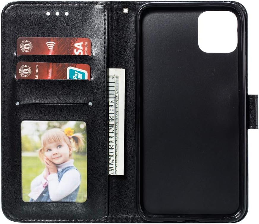 LEECOCO – Funda para iPhone 11 Pro Max en relieve de piel sintética de lujo con tapa para cuaderno, estilo libro, soporte magnético, ranura para