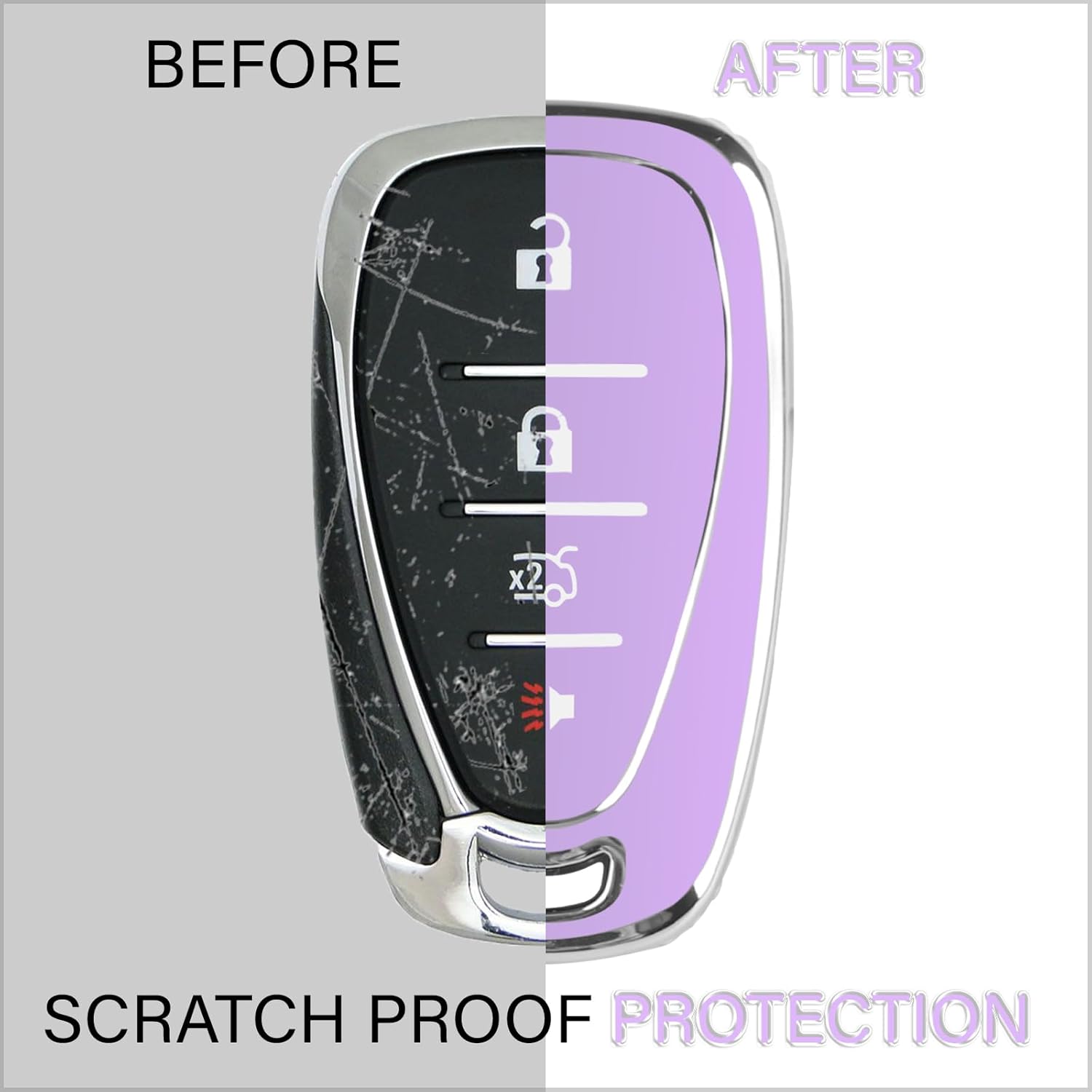 QBUC Funda para llavero Chevy con llavero de poliuretano termoplástico suave y ribete plateado, compatible con Chevy Equinox Malibu Camaro Cruze