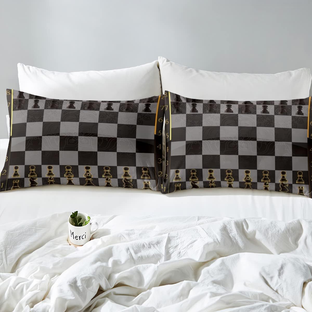Juego de edredón de ajedrez a cuadros, juego de ropa de cama de ajedrez y juegos deportivos de plumón para niños, decoración de habitación de niños,