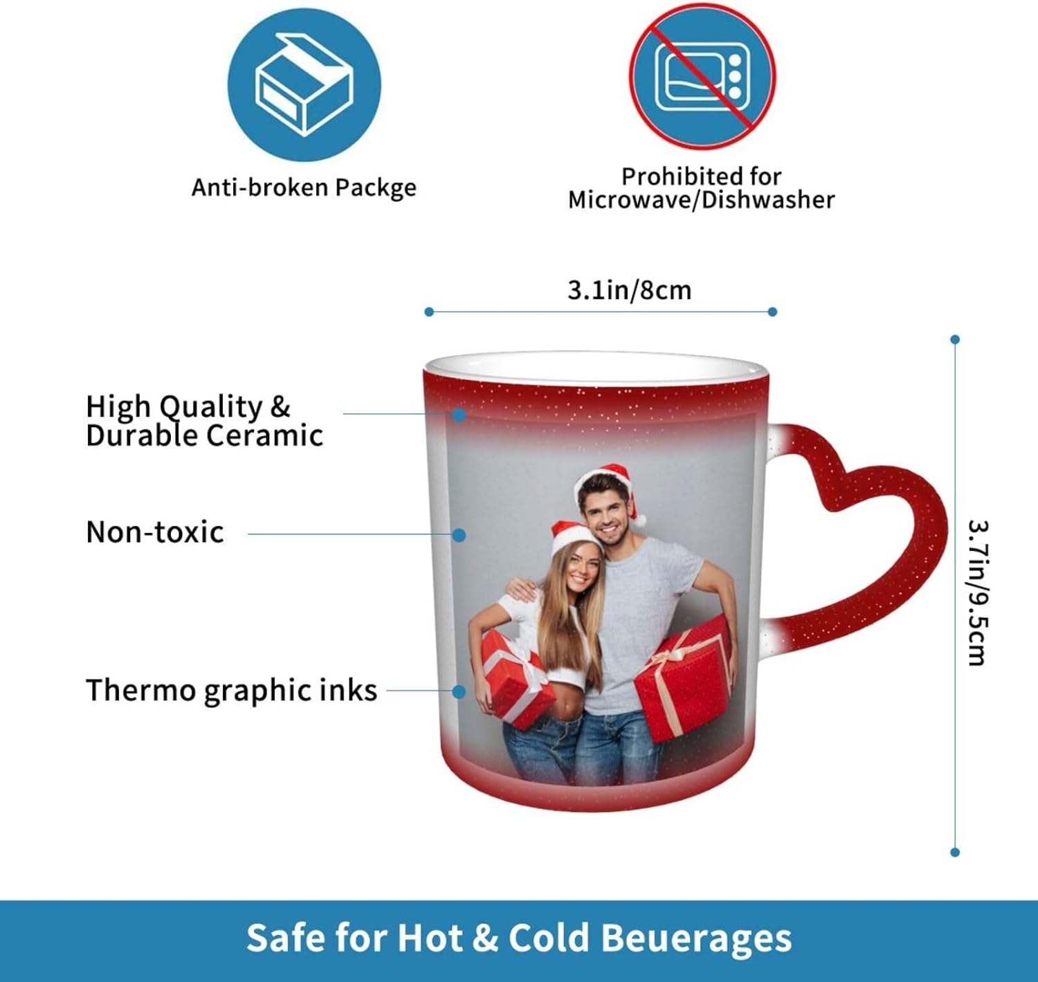 Taza mágica personalizada, taza de café con foto personalizada que cambia de color, con mango en forma de corazón, taza de cerámica, regalo para