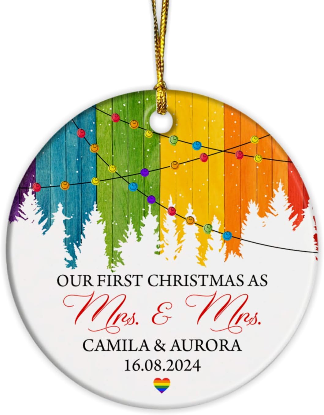 Adorno de Navidad para parejas lesbianas con texto en inglés “Our First Christmas As Mrs & Mrs Lesbian Pare”, regalos personalizados del mismo sexo