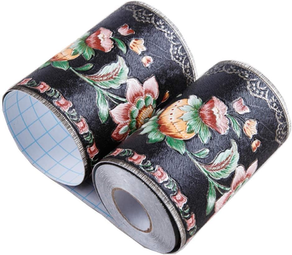 Papel tapiz decorativo 3D con moldura floral, borde impermeable para pared, techo, para baño, cocina, azulejos en muro, 4 pulgadas por 16.4 pies