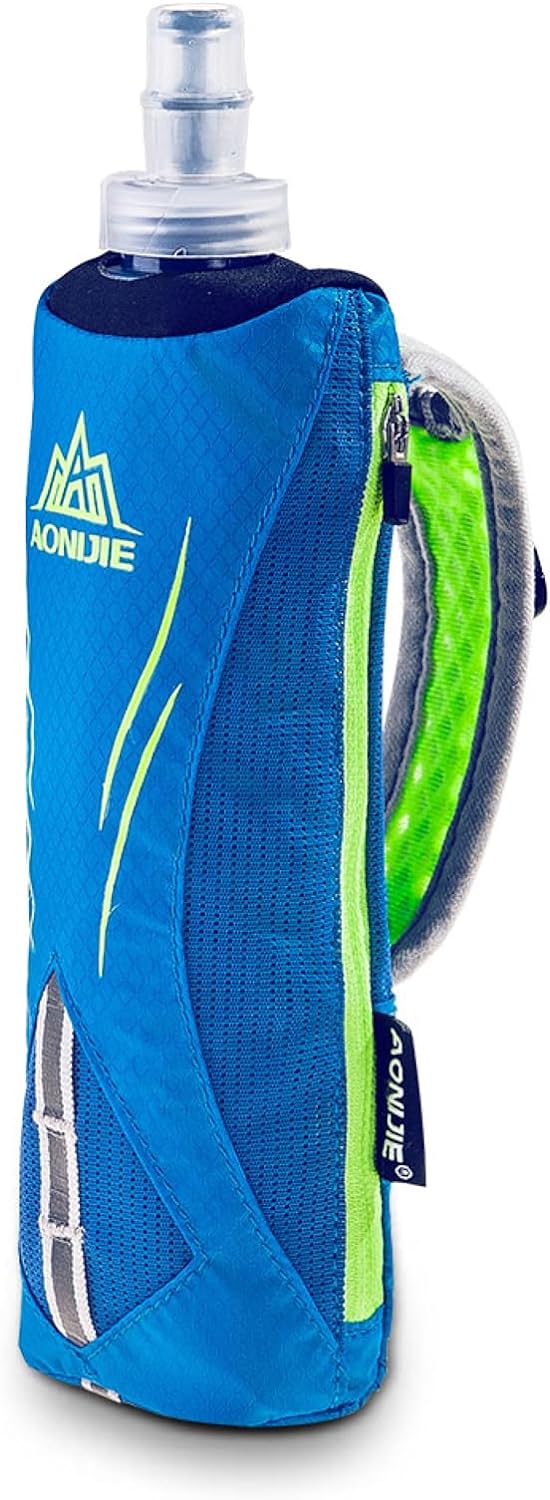 Azarxis Botella de agua de mano y funda para teléfono para corrercaminar, frasco suave de mano de agarre rápido de 17 onzas con correa de mano,