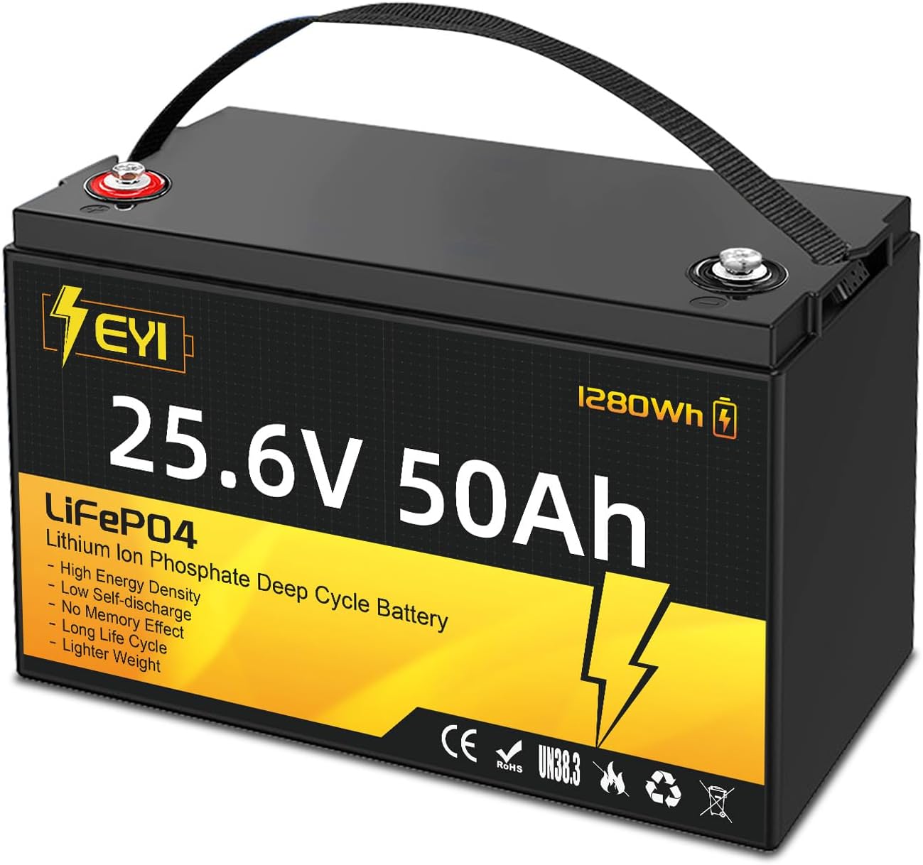 Batería de litio de 24 V 50 Ah LiFePO4, BMS de 50 A incorporada, 5000 ciclos profundos, perfecta para motor de arrastre, hogar solar, marino..