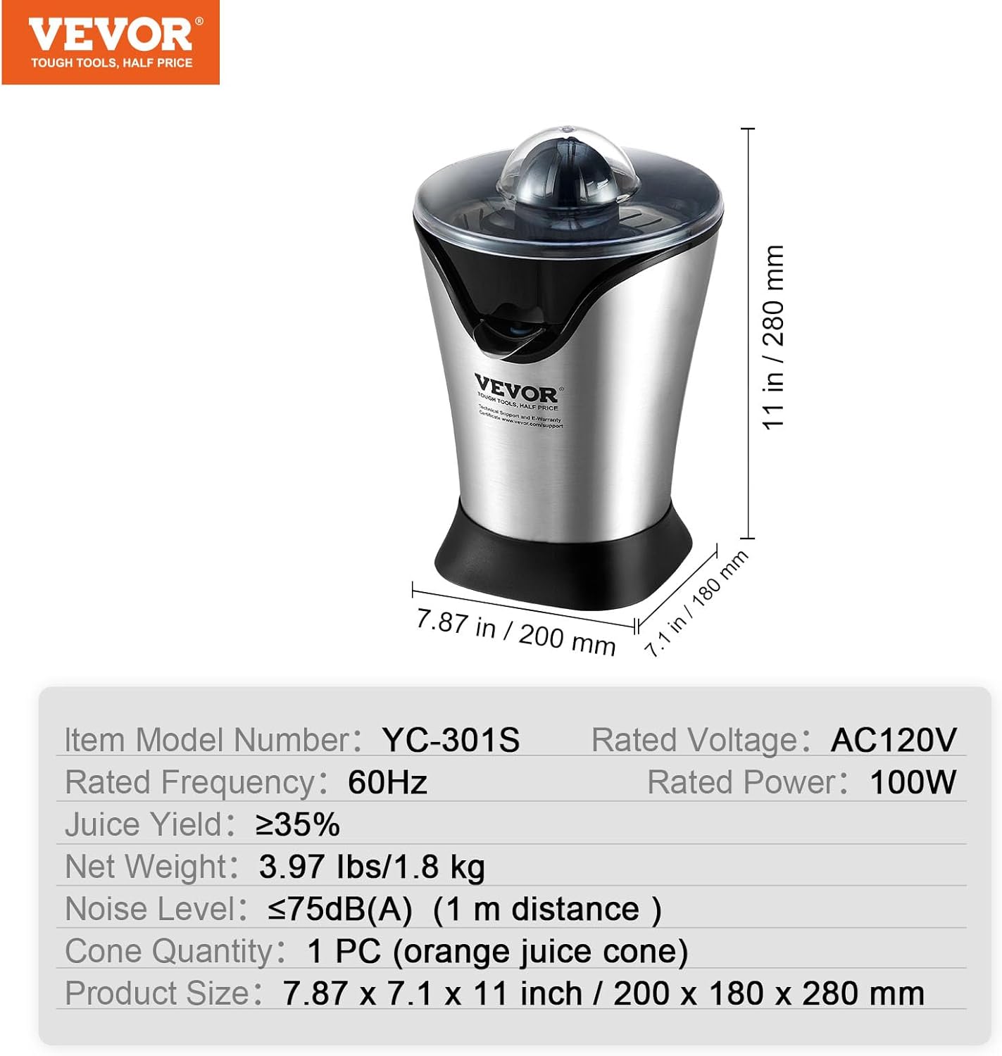 VEVOR Exprimidor eléctrico de cítricos, uno para todos los exprimidores de jugo de naranja de acero inoxidable, extractor de jugo de naranja fácil