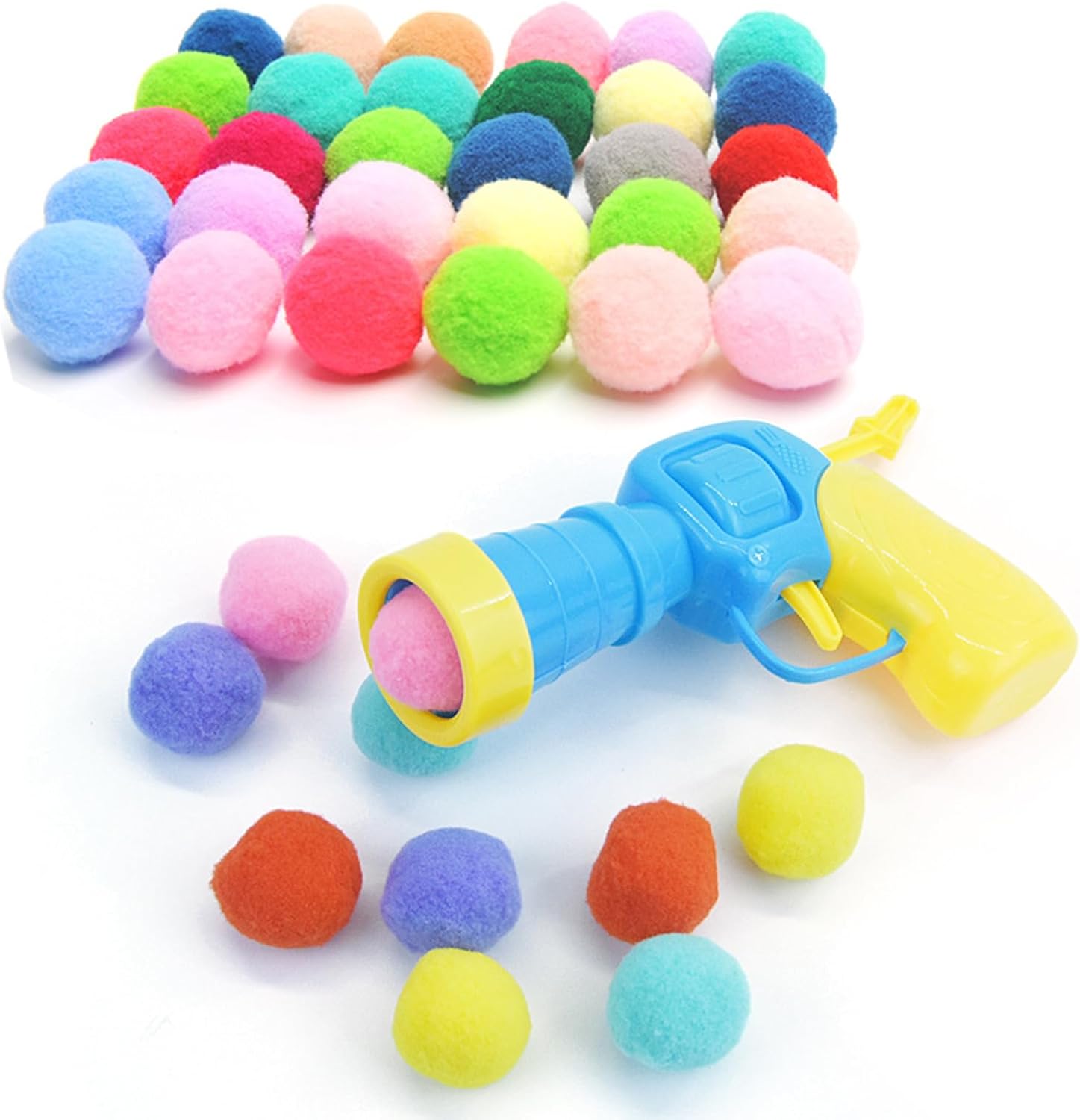 Pistola de tiro de bola de peluche, juguetes de lanzamiento de bola de pelo para mascotas, juguete de bola de gato feliz, interactivo para gatos de