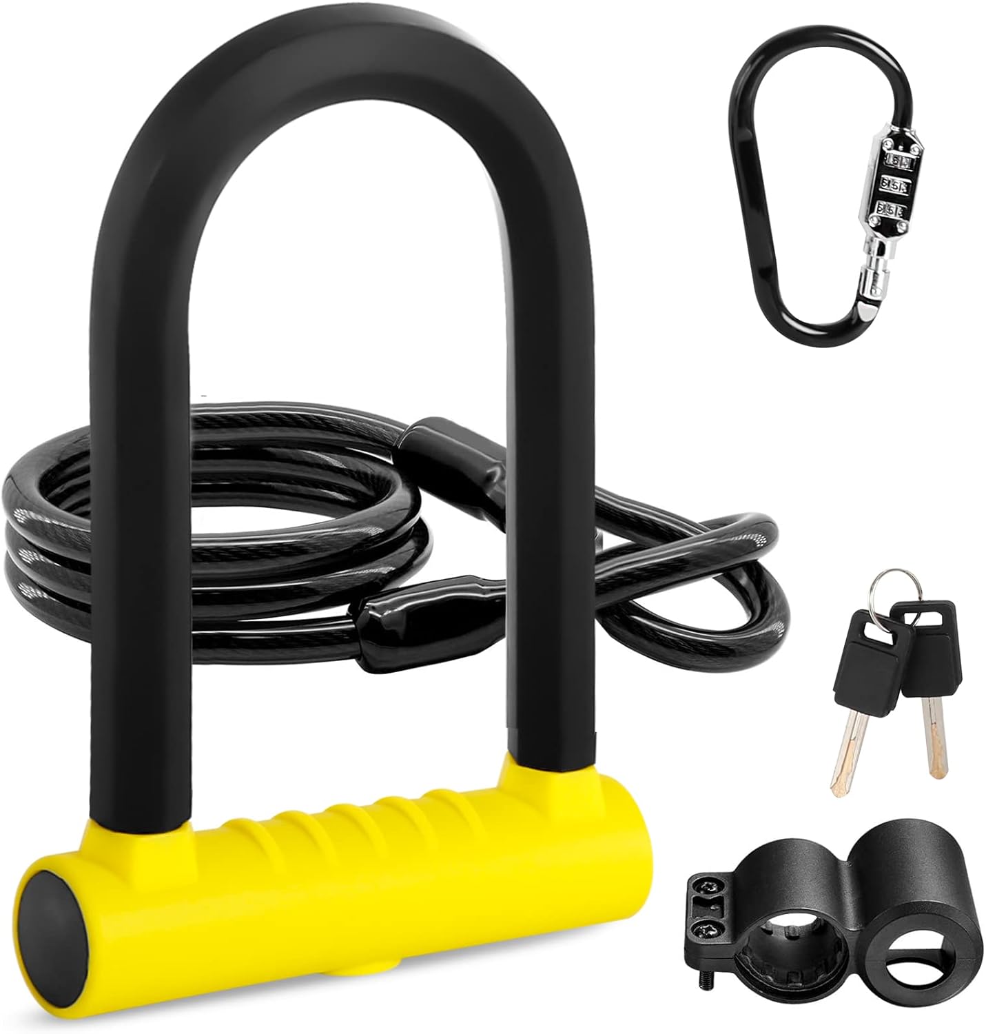 Cerradura antirrobo en U para bicicleta, con cable de seguridad de 4 a 5 pies de longitud, soporte de montaje, llaves, cerradura de combinación de 3