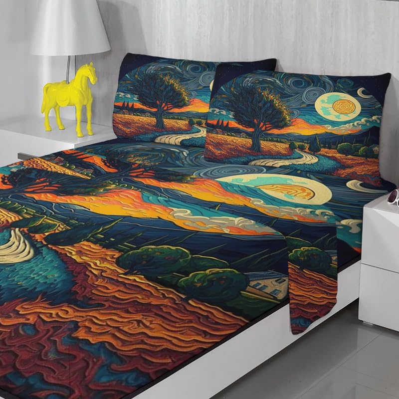 zcsm Sábanas abstractas tamaño Queen  Sábanas de cama de cielo estrellado de 4 piezas y bolsillo profundo de 16 pulgadas, sábanas de microfibra
