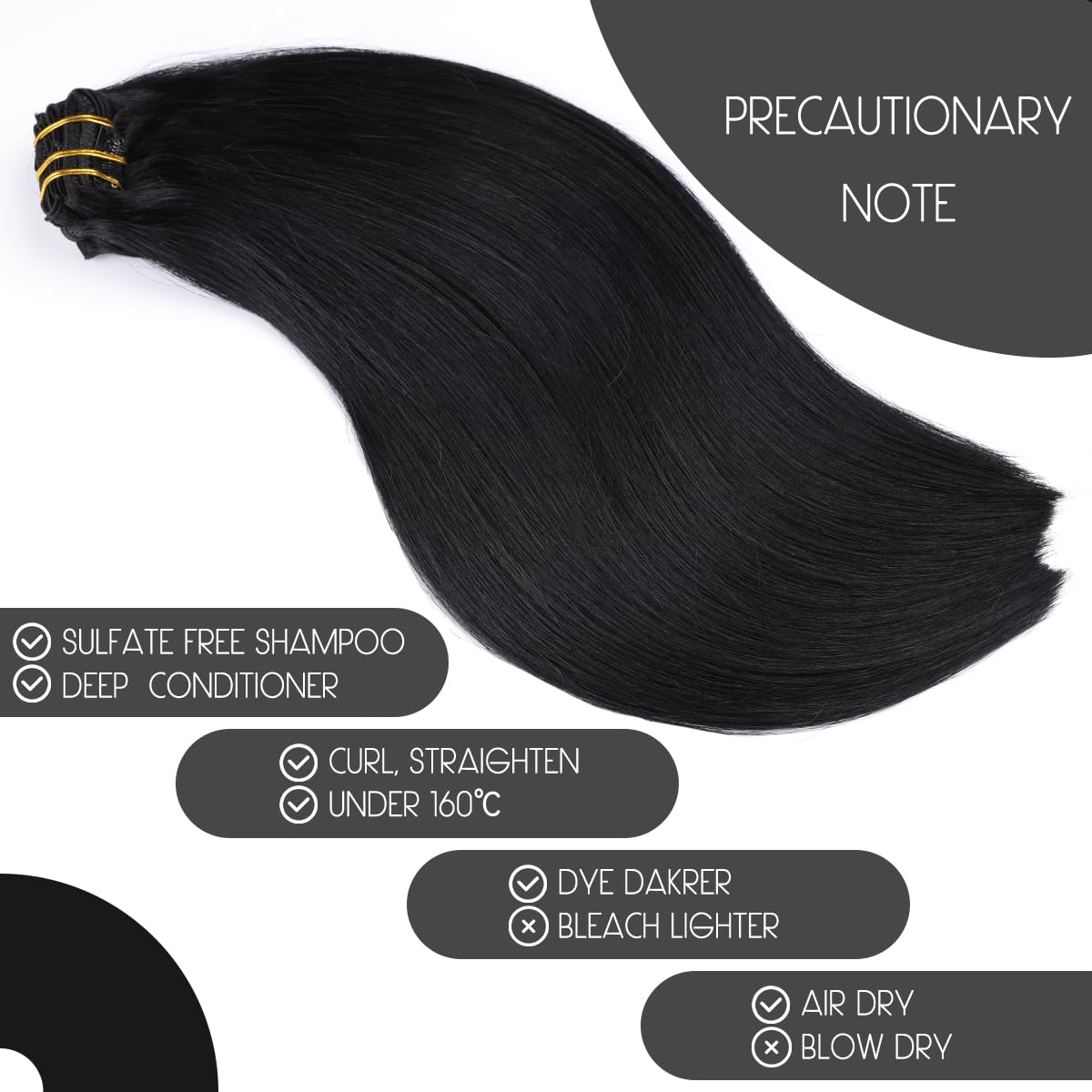 VINBAO Extensiones de cabello humano Remy negro con pinzas, color negro azabache, extensiones de cabello humano grueso con clip, 20 pulgadas, doble