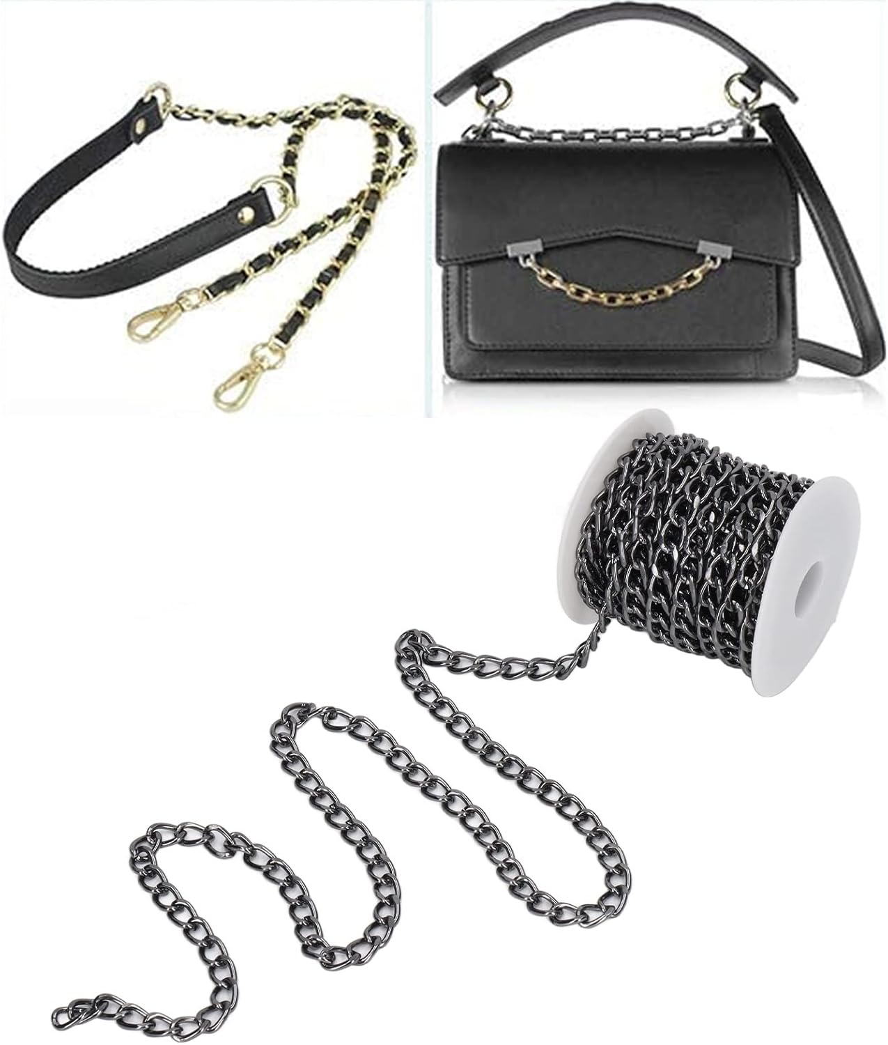 TOPINCN Cadena de eslabones de aluminio negro para la fabricación de joyas, cadena de eslabones de metal, suministros para collares, pulseras,