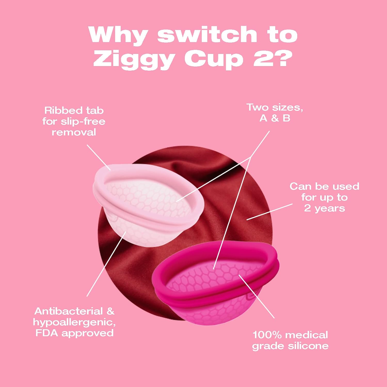 Intimina Ziggy Cup 2 – Disco menstrual reutilizable extrafino, vaso menstrual desechable, con diseño de ajuste plano, disco de período, anillo de