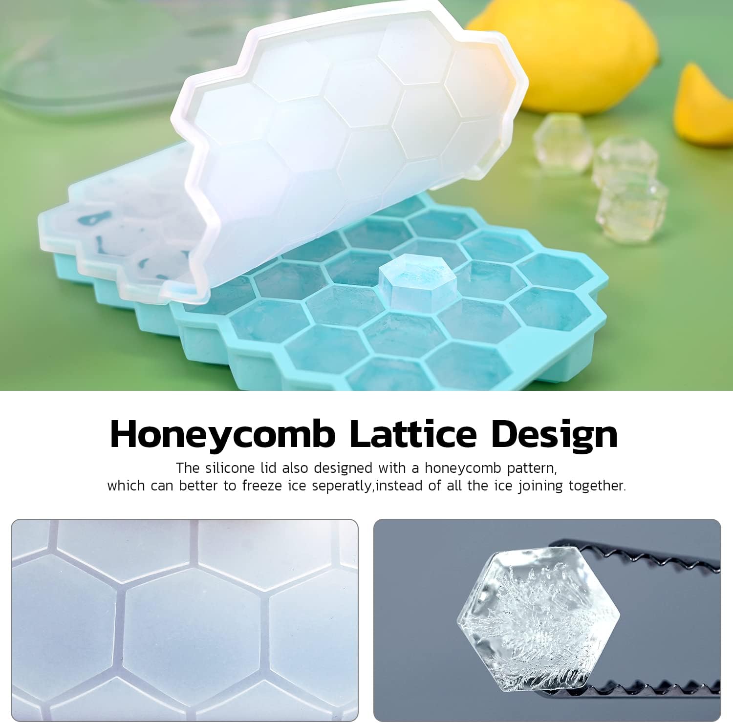 Bandeja de cubitos de hielo de silicona flexible de 76 cubos, bandejas de hielo, congelador para bebidas frías, cócteles de whisky, paquete de 2,