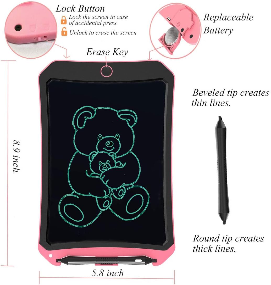 JRD & BS WINL – Tablet de escritura de 8.5pulgadas con pantalla LCD para niños de 5 a 16 años, para dibujo, con botón de bloqueo, para adultos, para