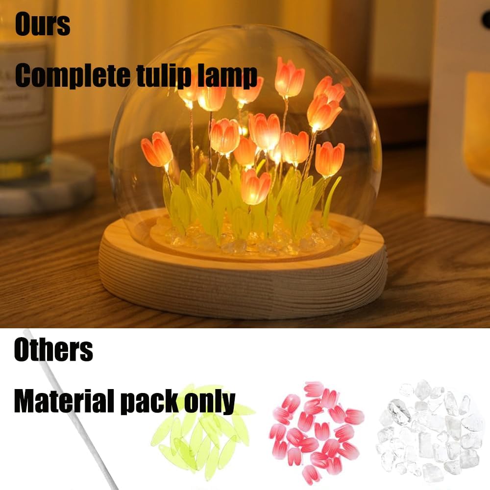 GUOCHENG Luz nocturna LED de tulipán, funciona con pilas, lámparas de mesa de tulipán hechas a mano, simulación de flores, luces para dormir, mini