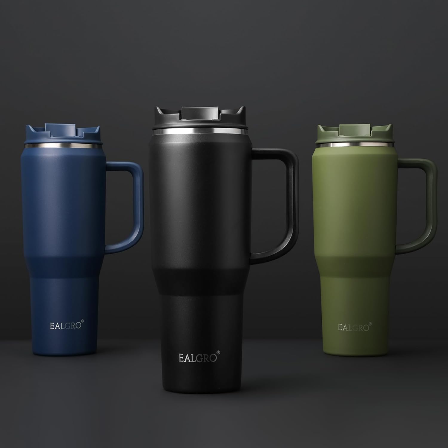 EALGRO Botella de agua aislada de 40 onzas con popote y asa, frasco de agua deportivo de metal grande, taza de café de viaje de acero inoxidable,