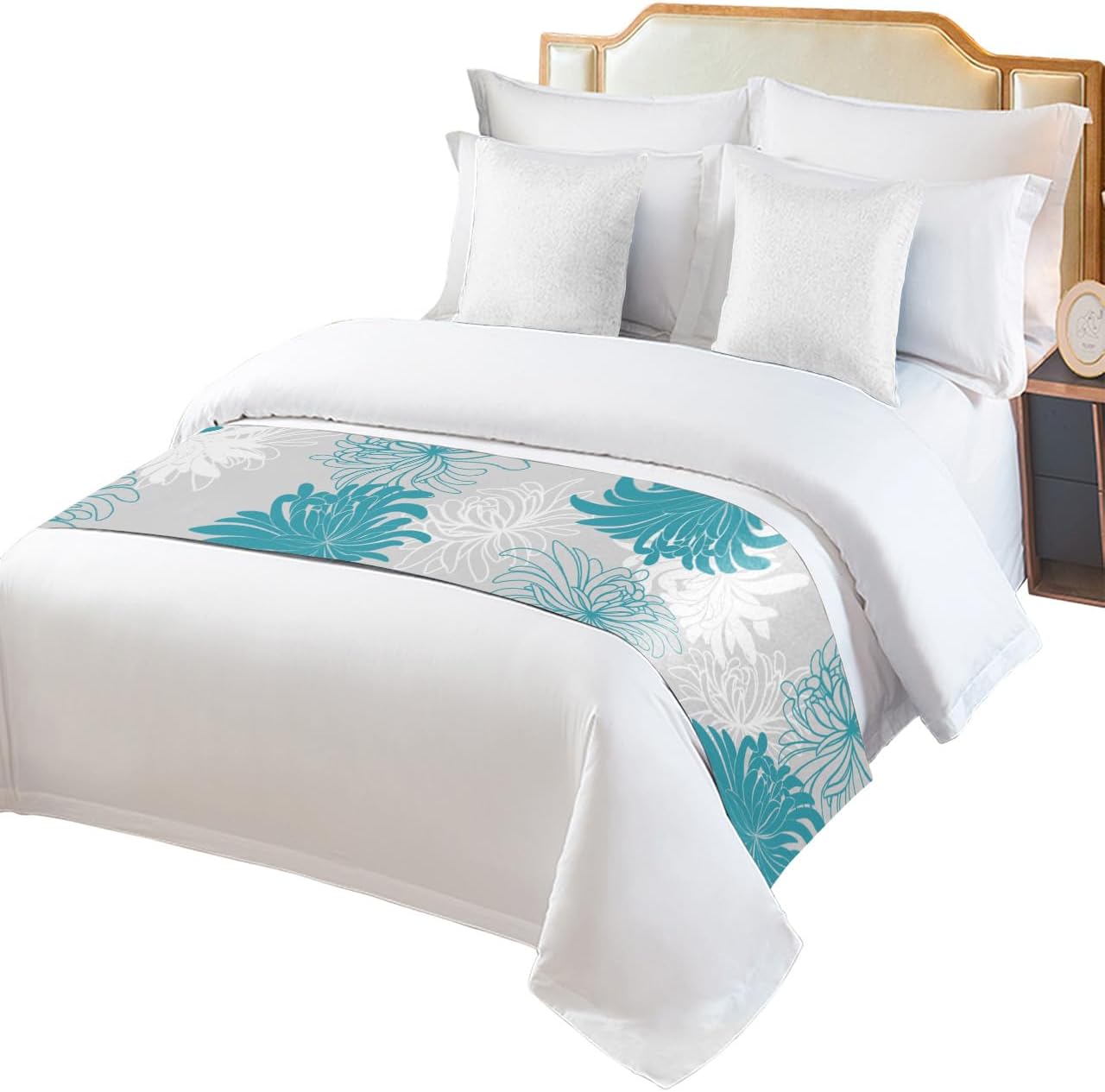 Smile Sunflower Bed Runner Scarf Abstract Chrysanthemum Floral Bedding Scarf Decorative Bed Runners Cover for Home Bedroom Hotel Wedding Room Bed