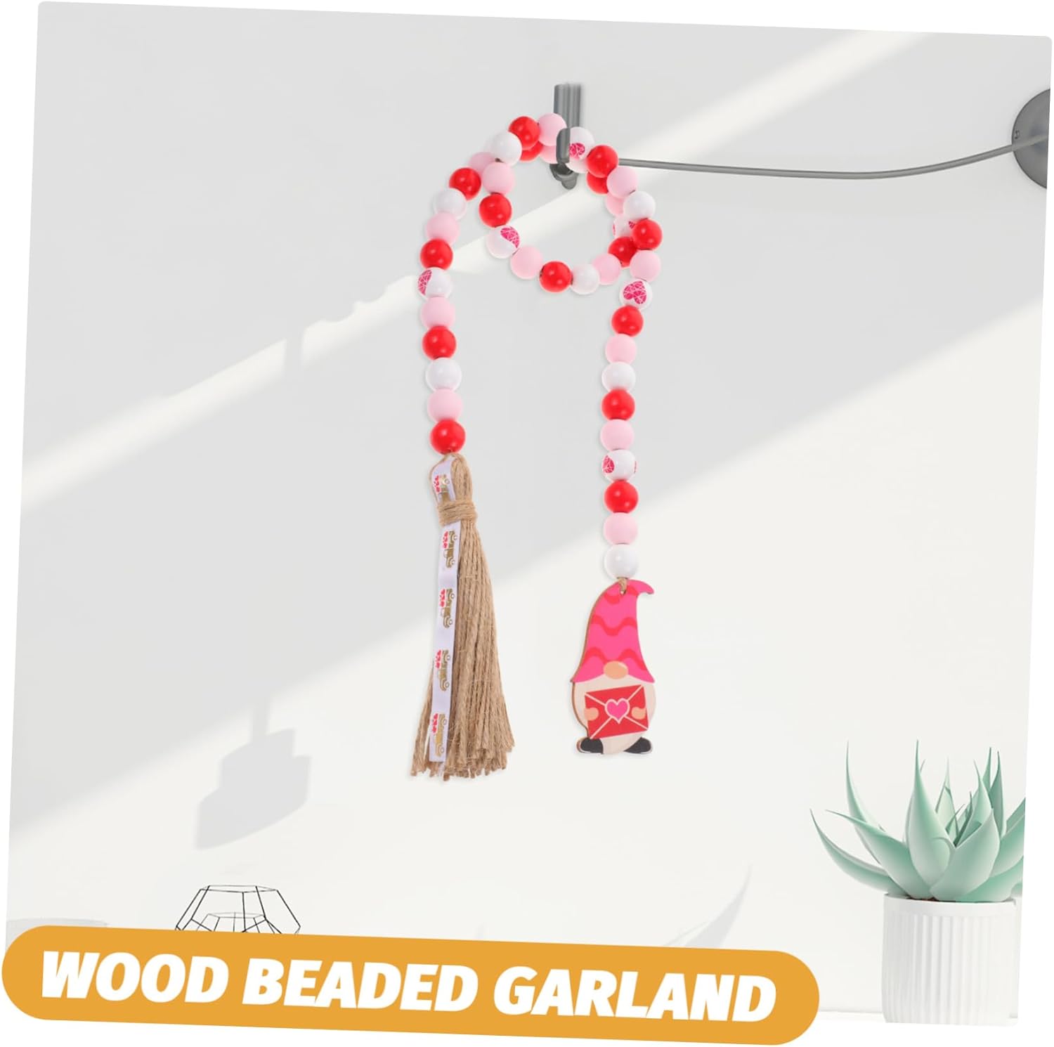 Abaodam 4 Pcs Wooden Bead Hanging String Household Decor Wooden Serving Trays Home Decorations Wood Bead Garland Valentines Day Decor Love Beaded