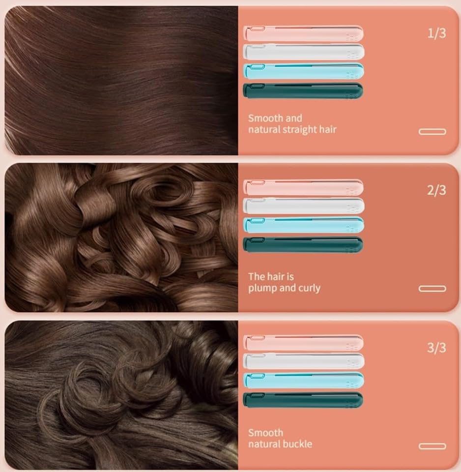 Mini rizador de doble propósito, mini plancha plana 2 en 1, mini rizador de pelo doble, mini rizador de pelo doble recargable por USB, pequeño
