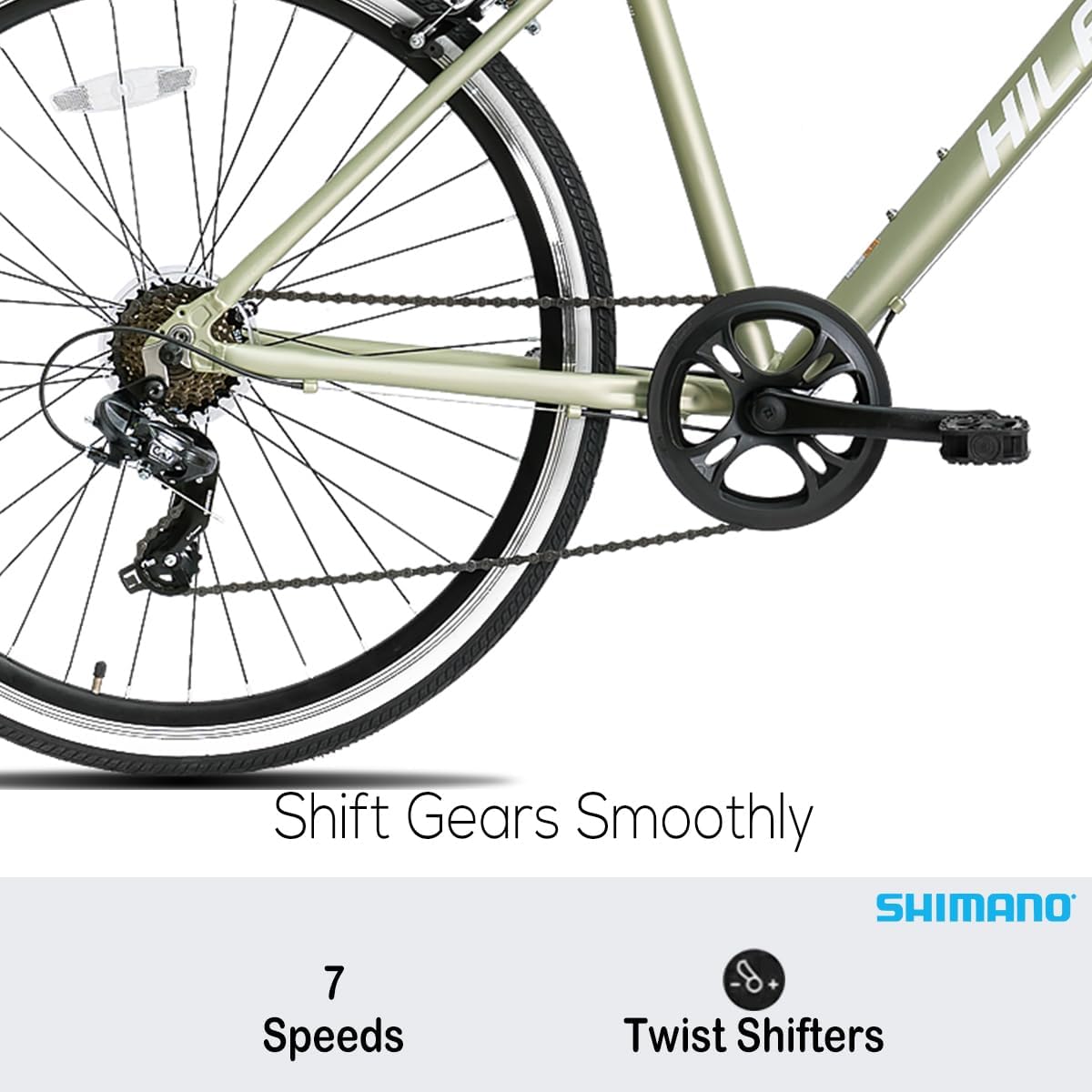 Hiland – Bicicleta híbrida para hombre y mujer, marco de paso o paso a través, ruedas 700C, bicicleta urbana Shimano Drivetrain de 7 velocidades