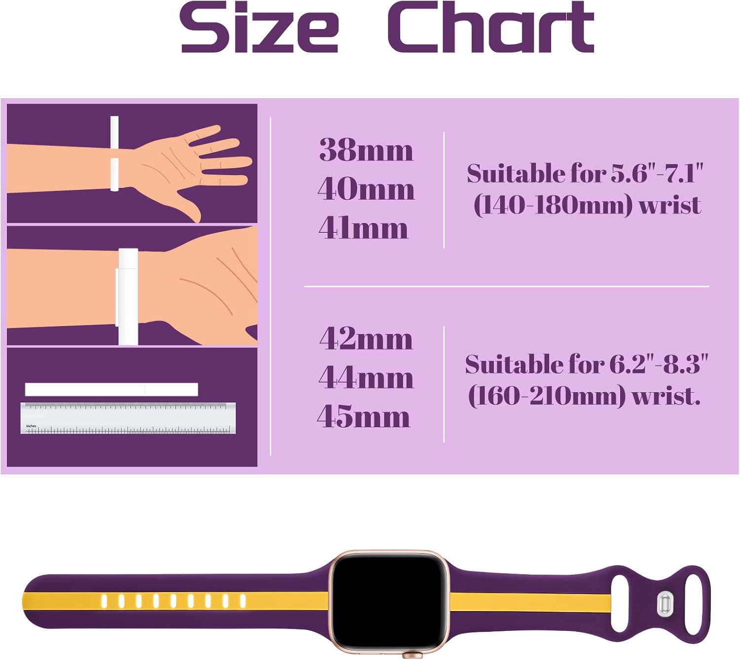 Correa deportiva de diseñador compatible con Apple Watch y iWatch de 1.496 in, 1.575 in, 1.614 in, 1.654 in, 1.732 in, 1.772 in y 1.929 in, correa