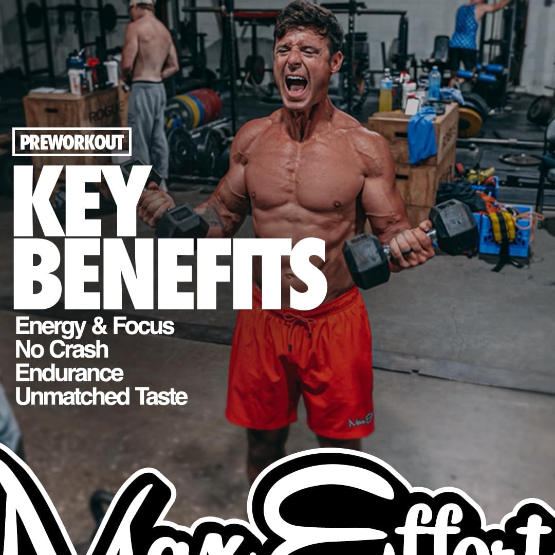 Max Effort Polvo de preentrenamiento, suplemento energético y de concentración para adultos, bebida de rendimiento de entrenamiento, monohidrato de