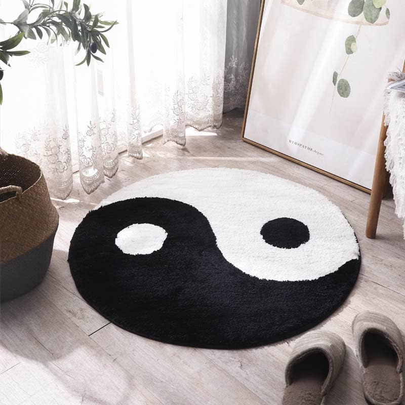 Alfombra de baño de Tai Chi, alfombra de baño para ducha de Yin y Yang, alfombra de baño absorbente de agua, alfombra de piso redonda, suave, lanuda