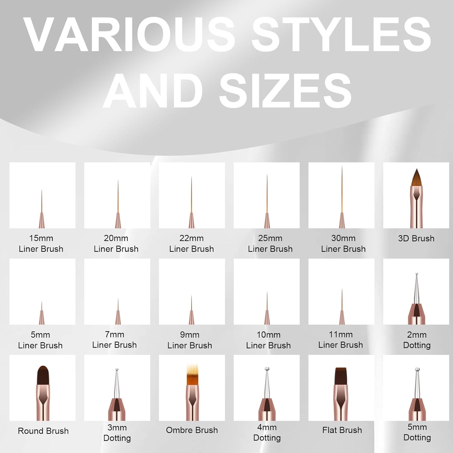 Juego de 9 pinceles para arte de uñas, 9 piezas de pincel acrílico de doble punta para uñas de esmalte de gel, herramientas de diseño de uñas para