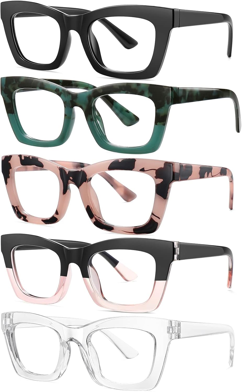 ZEHEXA Gafas de lectura para mujer, lentes de bloqueo de luz azul, filtro UV cuadrado, lentes de lectura para hombres y mujeres, paquete de 5