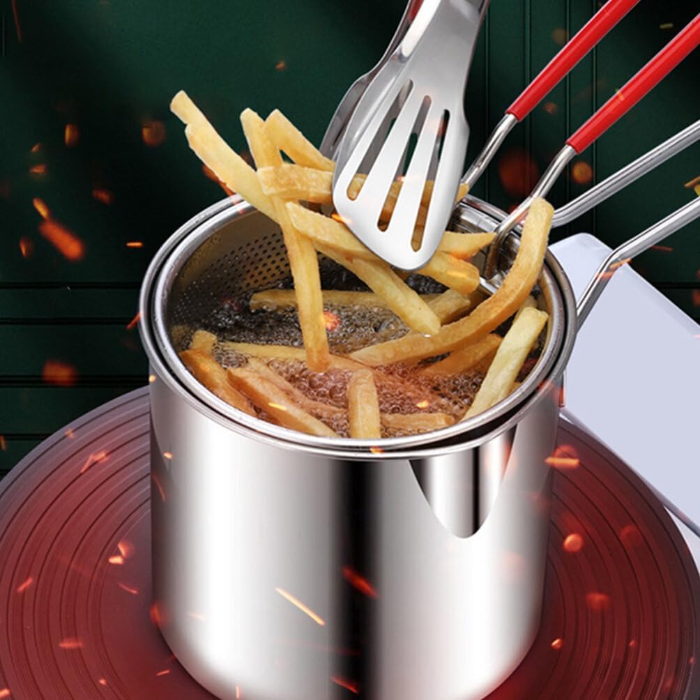 UPKOCH Olla para freír profundamente, 1 juego pequeño con cesta, mini freidora de aceite profunda de acero inoxidable, cocina de pollo de cocina,
