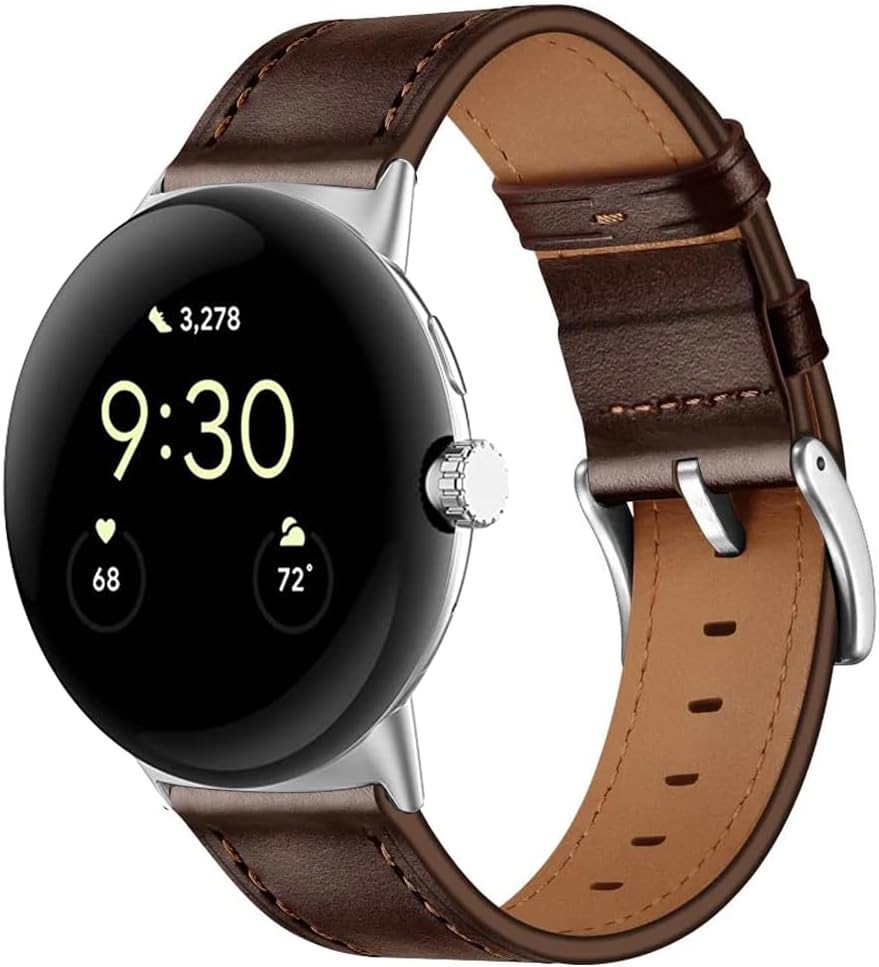 Leather Bands Compatible for Google Pixel Watch Band Leather for Men, Pixel Watch Wristband Adjustable Clasp Strap for Google Pixel Watch