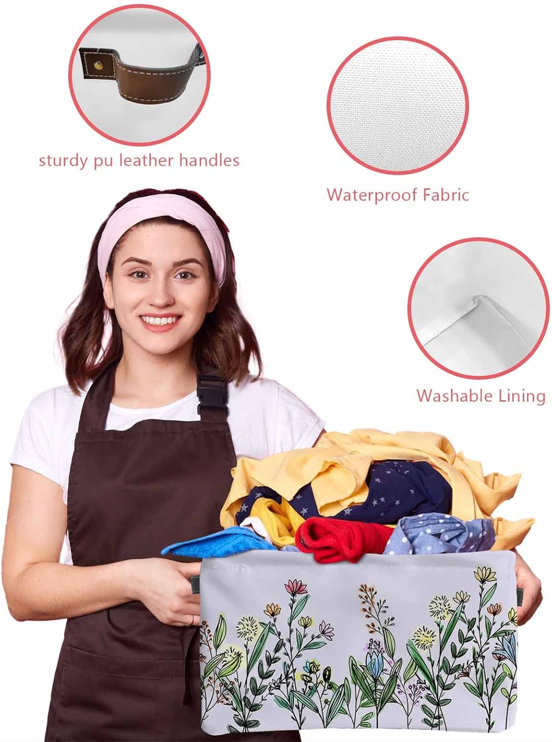 Cesta de almacenamiento floral de primavera para organizar estantes, cajas de almacenamiento plegables con asa, flores botánicas vintage moradas